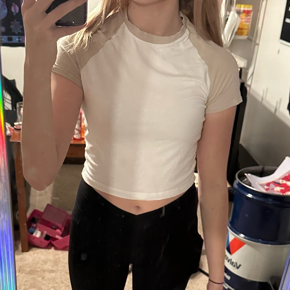 Forever21 Crop Top Tan and White